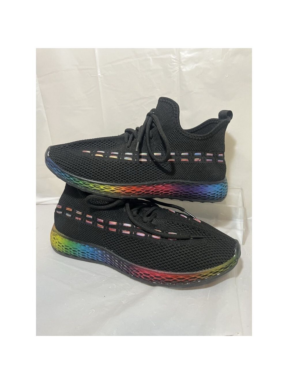 Wanted Streak Rainbow Embroidered Sneakers Black Size 8.5
